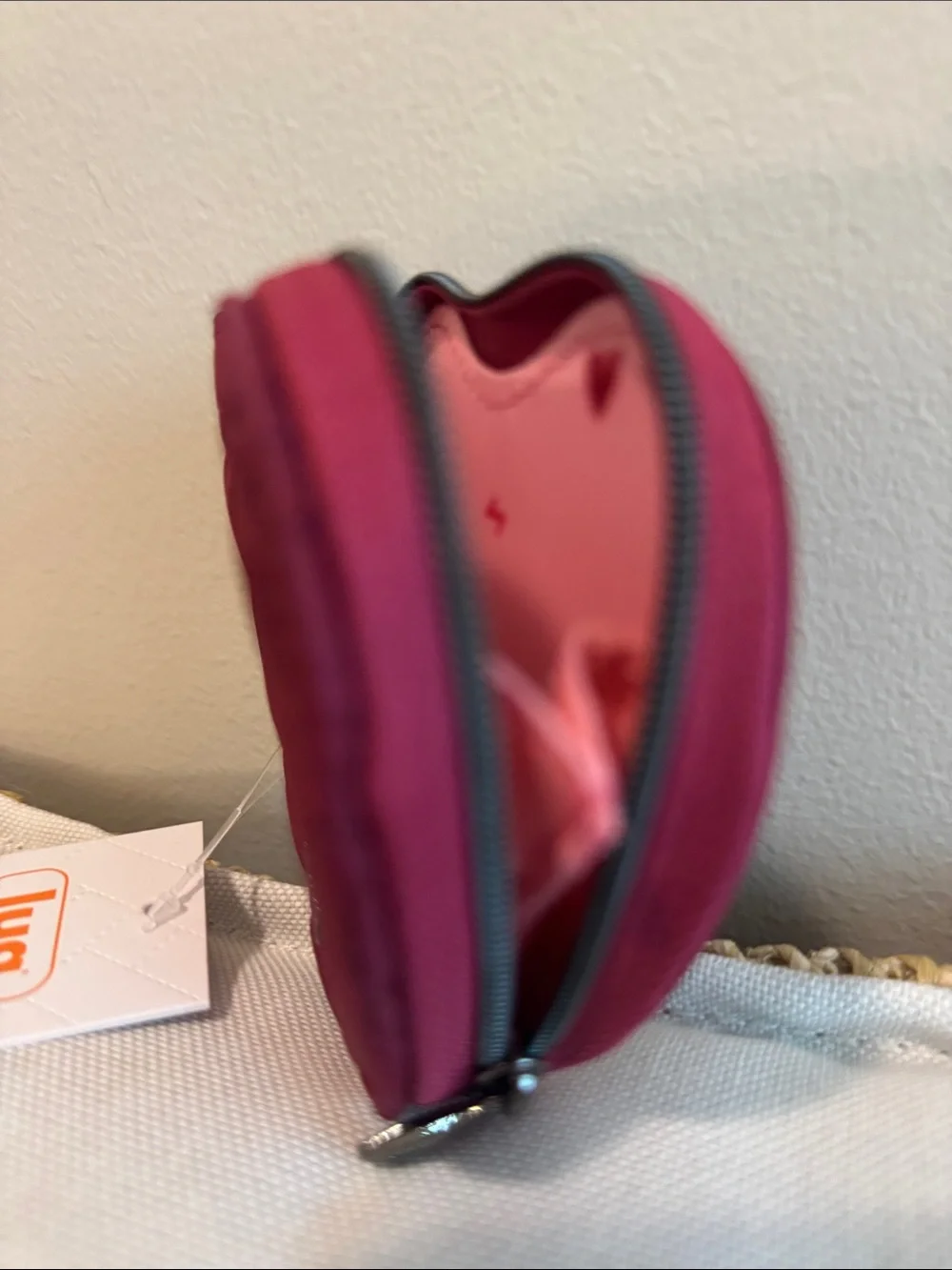lug Heart-Shaped Quilted Coin Pouch in Raspberry NWT
